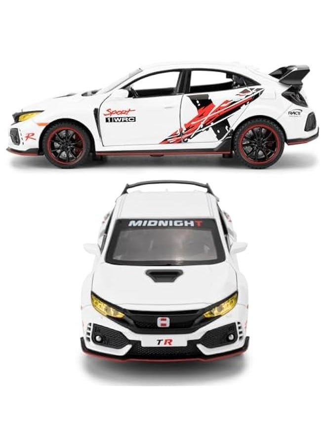 Diecast Car 1/32 for Honda Civic Type-R Model Car Pull Back Toy Car with Light and Sound Model Vehicles for Boys Girls Gift(White)