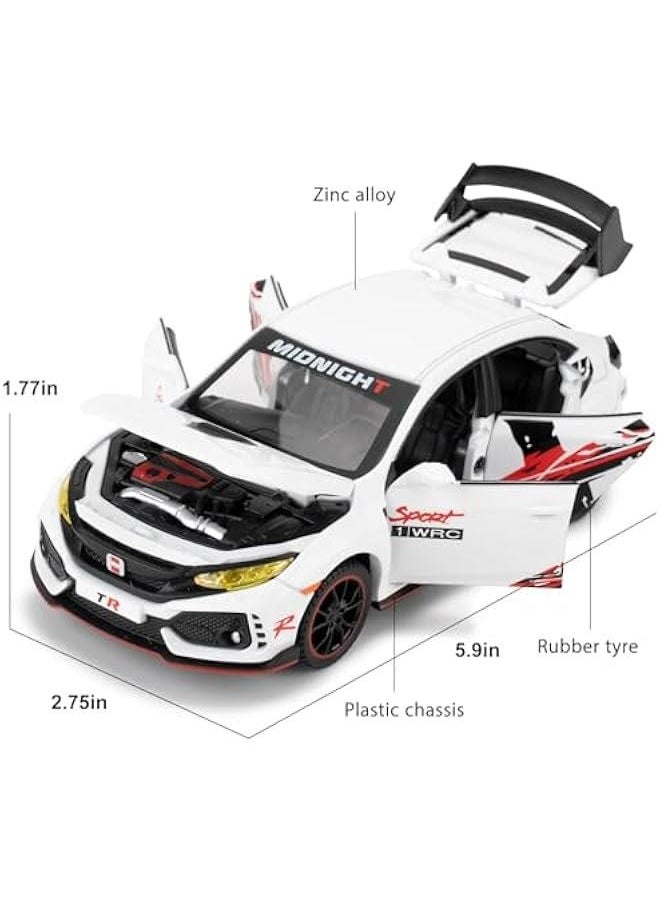 Diecast Car 1/32 for Honda Civic Type-R Model Car Pull Back Toy Car with Light and Sound Model Vehicles for Boys Girls Gift(White)