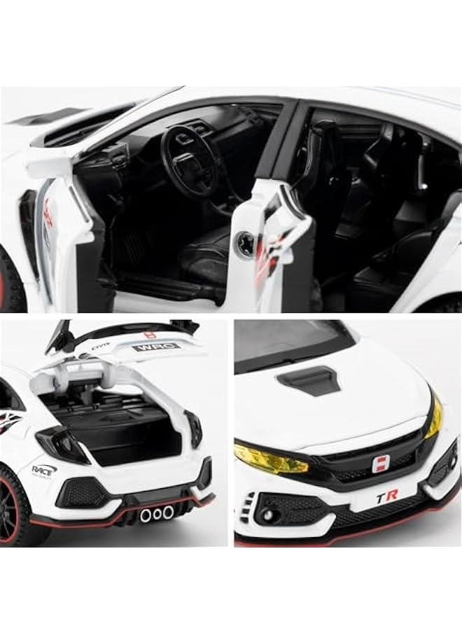 Diecast Car 1/32 for Honda Civic Type-R Model Car Pull Back Toy Car with Light and Sound Model Vehicles for Boys Girls Gift(White)
