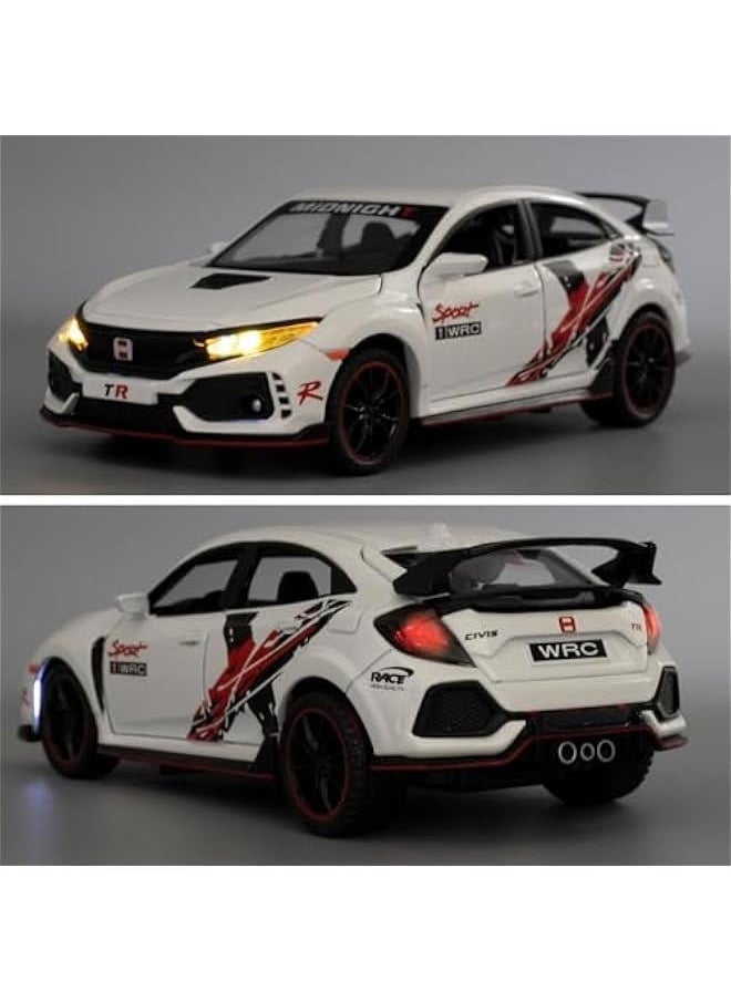 Diecast Car 1/32 for Honda Civic Type-R Model Car Pull Back Toy Car with Light and Sound Model Vehicles for Boys Girls Gift(White)