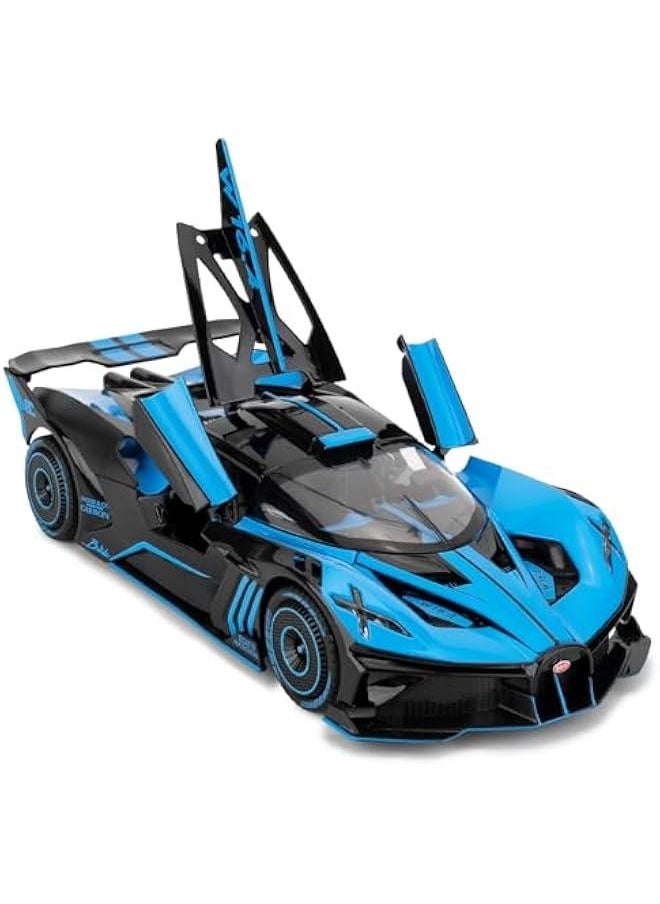 1/24 Scale Bugatti Bolide Toy Car, Alloy Die-cast Pull Back Car Model with Light and Sound, Collectible Car Toy Vehicle for Adults Kids Boys Girls, Gift Blue