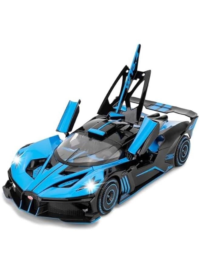 1/24 Scale Bugatti Bolide Toy Car, Alloy Die-cast Pull Back Car Model with Light and Sound, Collectible Car Toy Vehicle for Adults Kids Boys Girls, Gift Blue