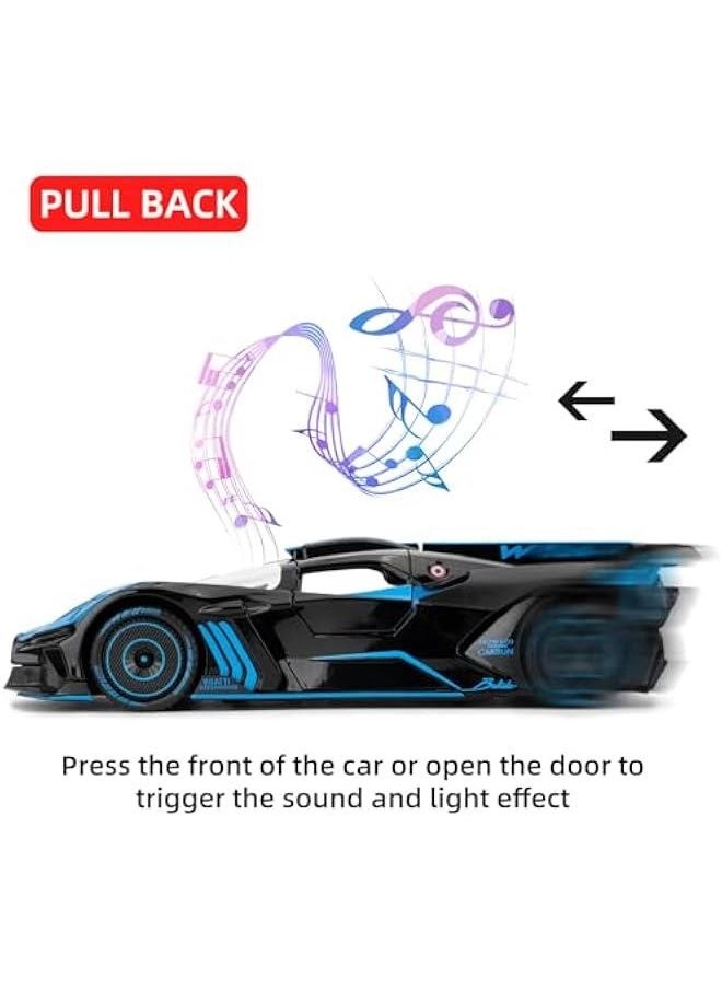 1/24 Scale Bugatti Bolide Toy Car, Alloy Die-cast Pull Back Car Model with Light and Sound, Collectible Car Toy Vehicle for Adults Kids Boys Girls, Gift Blue
