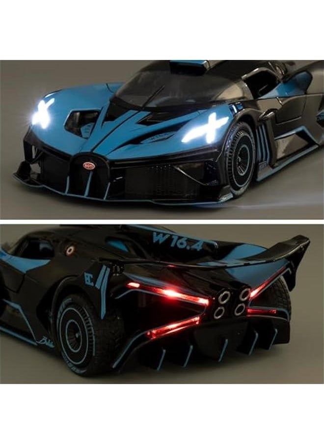 1/24 Scale Bugatti Bolide Toy Car, Alloy Die-cast Pull Back Car Model with Light and Sound, Collectible Car Toy Vehicle for Adults Kids Boys Girls, Gift Blue