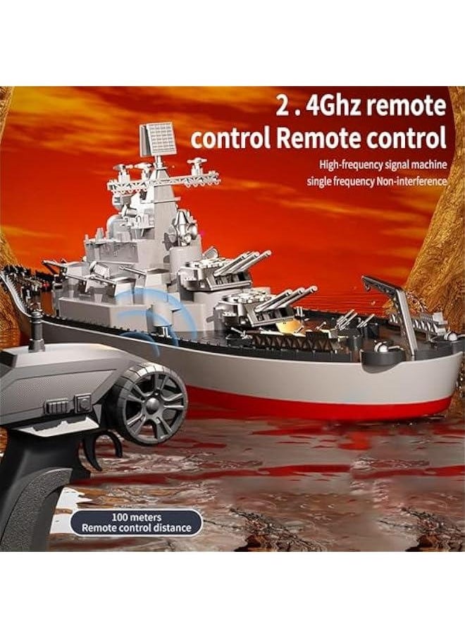 Remote Control Warship RC Military Battleship, 1:390 Scale Remote Control Boat for Lakes and Rivers, 2.4GHz RC Armed Cruiser Boat Model with Low Battery Alarm for Adults