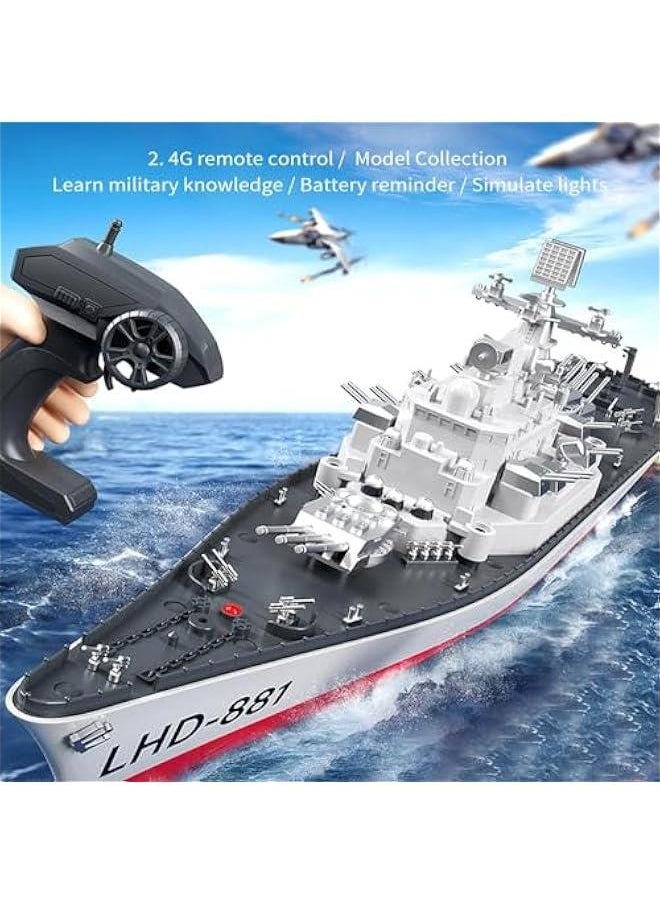 Remote Control Warship RC Military Battleship, 1:390 Scale Remote Control Boat for Lakes and Rivers, 2.4GHz RC Armed Cruiser Boat Model with Low Battery Alarm for Adults