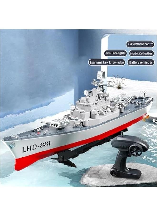 Remote Control Warship RC Military Battleship, 1:390 Scale Remote Control Boat for Lakes and Rivers, 2.4GHz RC Armed Cruiser Boat Model with Low Battery Alarm and 2 Batteries for Adults