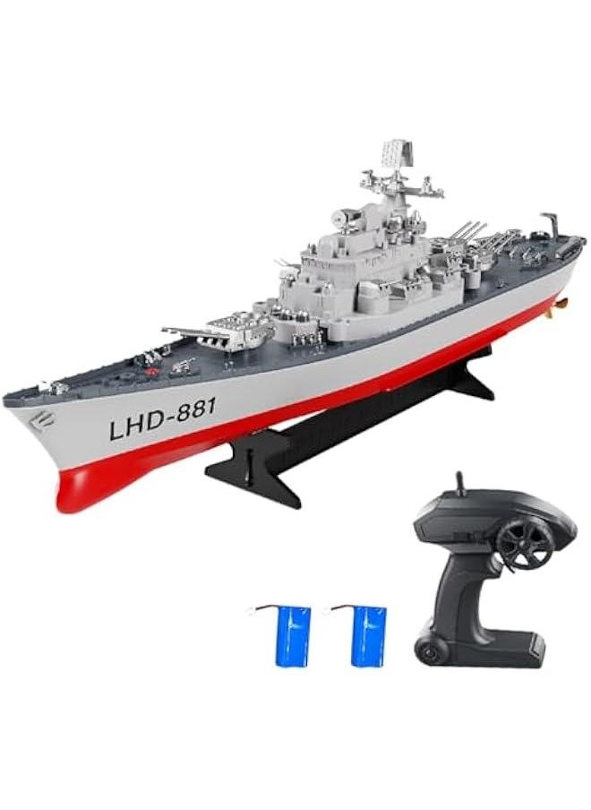 Remote Control Warship RC Military Battleship, 1:390 Scale Remote Control Boat for Lakes and Rivers, 2.4GHz RC Armed Cruiser Boat Model with Low Battery Alarm and 2 Batteries for Adults