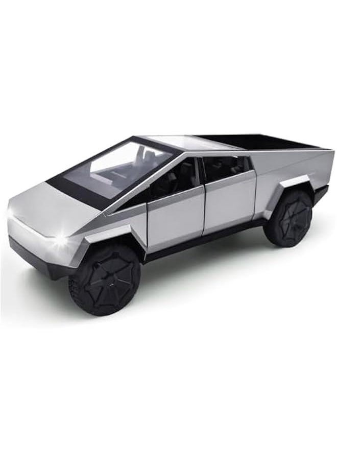 Cybertruck Model: 1/24 Diecast Metal Toy Trucks with Lights and Sounds, Mini Vehicles Toys for Boys, Ages 3 and Up (Silver)