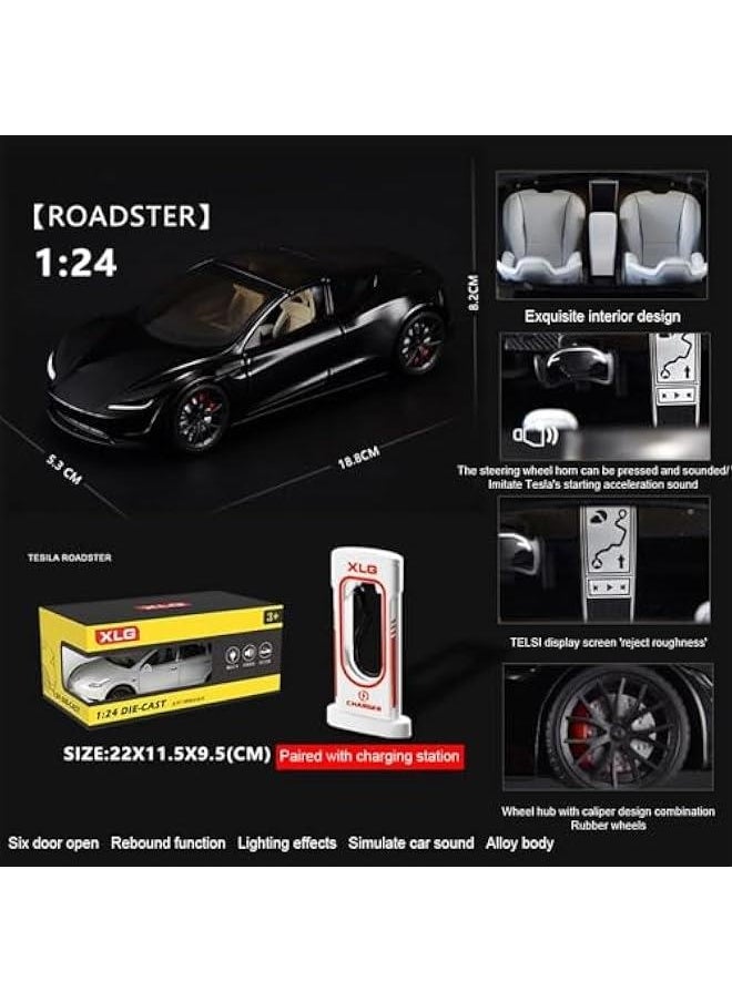 1:24 Scale Roadster Alloy Car Model Diecast Toy Vehicles for Kids, car Model, Alloy Car Toy,with Lights and Music,Gifts for Boys and Girls. (Black)