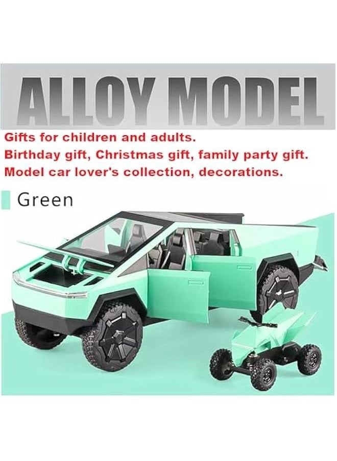 1:24 Pickup Truck Off-Road Alloy car Model Toys,with Small Motorbike Toy, Sound and Light Function, Adults and Children are Suitable for Toy Gifts,Collectibles, Decorations. (1:24 Pickup Green)