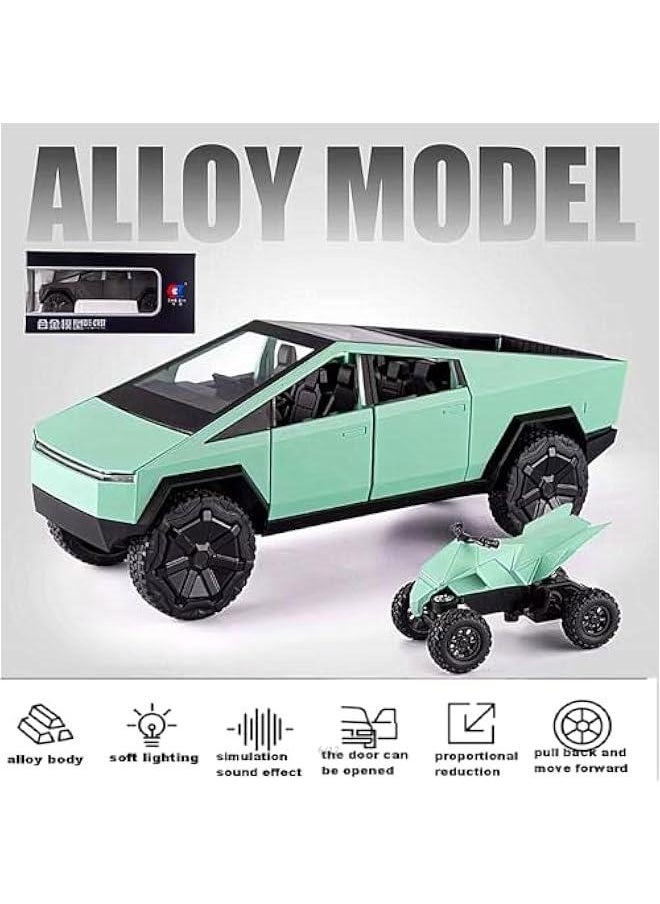 1:24 Pickup Truck Off-Road Alloy car Model Toys,with Small Motorbike Toy, Sound and Light Function, Adults and Children are Suitable for Toy Gifts,Collectibles, Decorations. (1:24 Pickup Green)