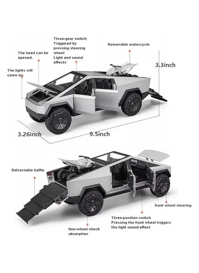 1:24 Pickup Truck Off-Road Alloy car Model Toys,with Small Motorbike Toy, Sound and Light Function, Adults and Children are Suitable for Toy Gifts,Collectibles, Decorations. (1:24 Pickup Green)