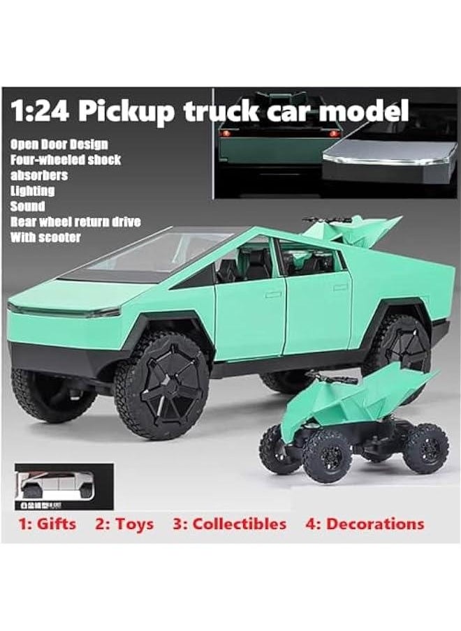 1:24 Pickup Truck Off-Road Alloy car Model Toys,with Small Motorbike Toy, Sound and Light Function, Adults and Children are Suitable for Toy Gifts,Collectibles, Decorations. (1:24 Pickup Green)