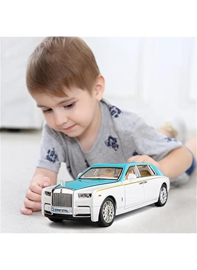 1/24 Rolls-Royce Phantom Model Car,Zinc Alloy Pull Back Toy Diecast Toy Cars with Sound and Light for Kids Boy Girl Gift(Blue-White)