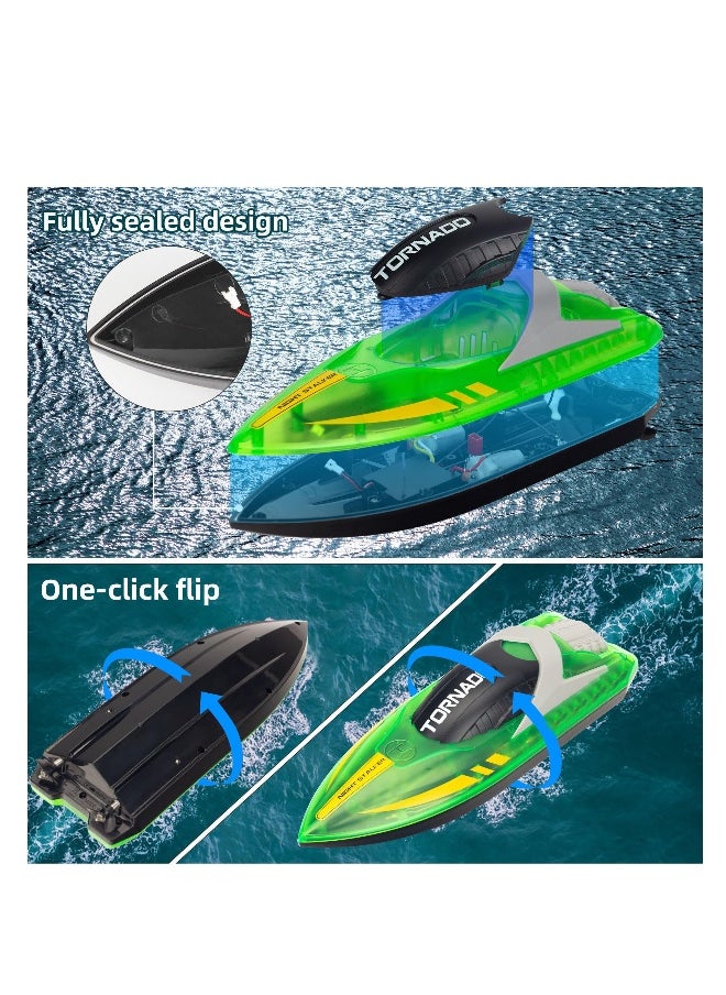 RC Boat for Kids 8-12, 15+ MPH Fast Remote Control Boat with LED Lights, Extra Long Battery Endurance, Low Battery Warning, 2.4G RC Electric Boats Pool and Lakes Toys for Adults (Green)