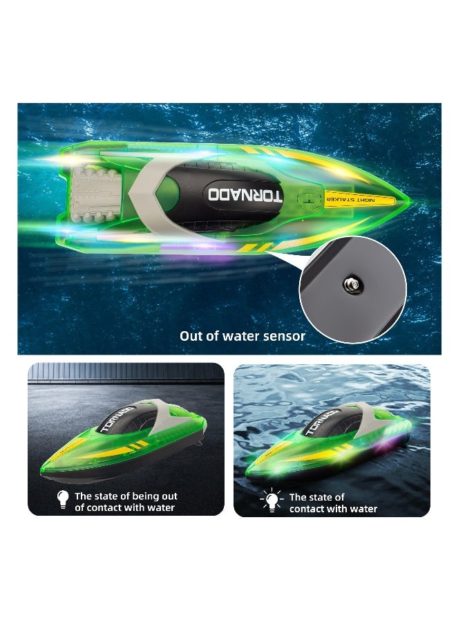 RC Boat for Kids 8-12, 15+ MPH Fast Remote Control Boat with LED Lights, Extra Long Battery Endurance, Low Battery Warning, 2.4G RC Electric Boats Pool and Lakes Toys for Adults (Green)
