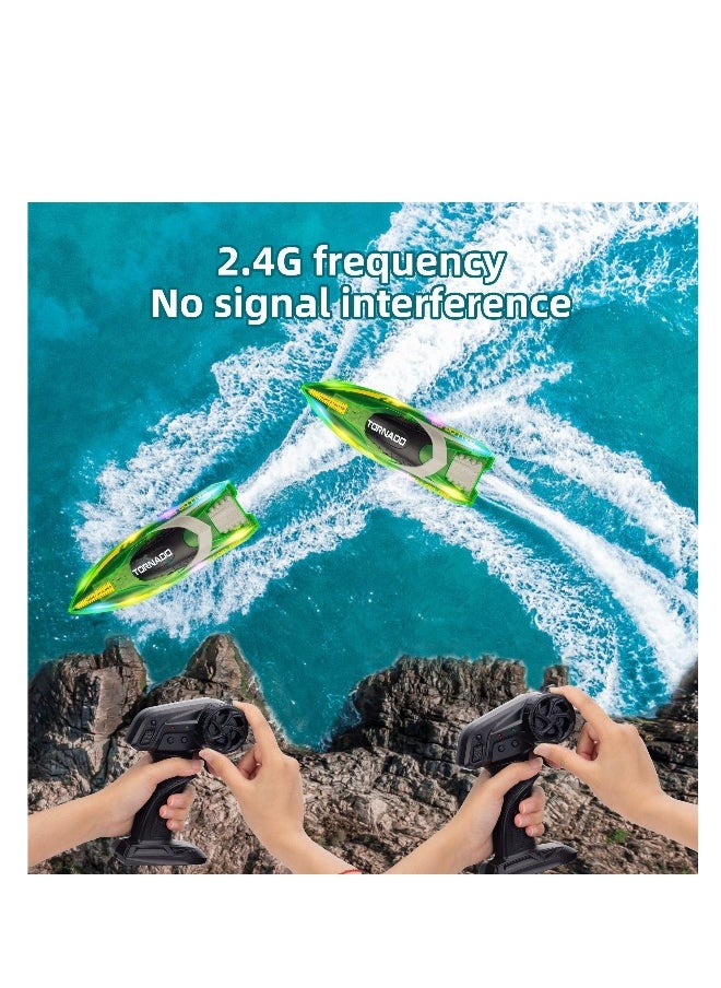 RC Boat for Kids 8-12, 15+ MPH Fast Remote Control Boat with LED Lights, Extra Long Battery Endurance, Low Battery Warning, 2.4G RC Electric Boats Pool and Lakes Toys for Adults (Green)