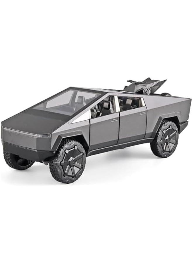 Boy Toy Pickup Truck 1/24 Mars Pickup Diecast Metal Model Car, with Sound and Light, Pull Back, Suitable for Children Aged 3 and Above as Birthday Gifts (Gray, Equipped with Beach Motorcycle)