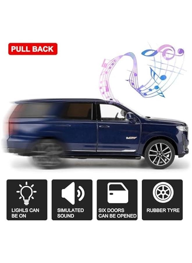 Toy Car Compatible for 1:24 Escalade SUV Model Car, Pull Back Diecast Collectible Car with Sounds＆Lights for Kids Boys Girls and Adults, Gift Blue