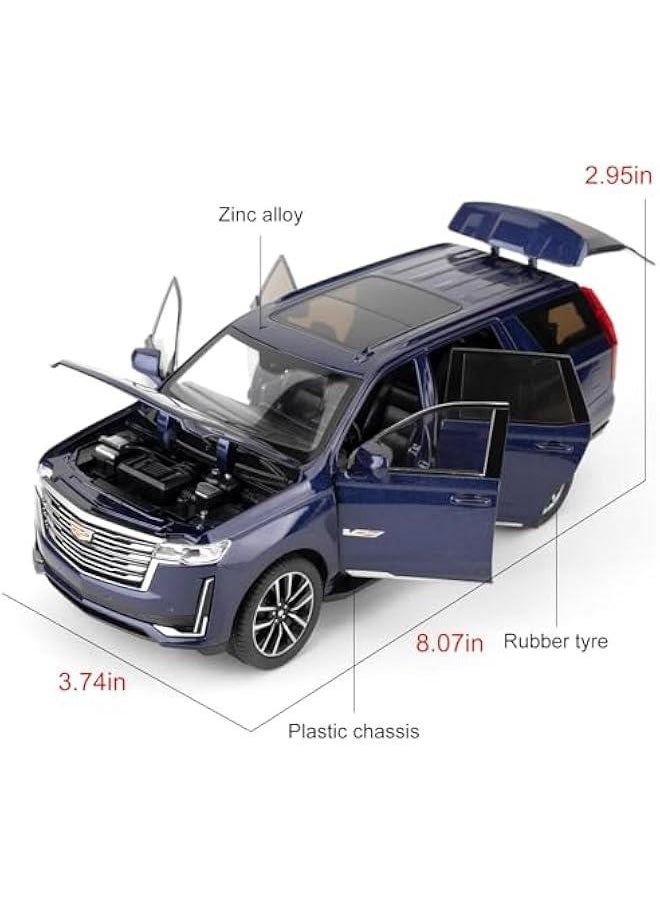 Toy Car Compatible for 1:24 Escalade SUV Model Car, Pull Back Diecast Collectible Car with Sounds＆Lights for Kids Boys Girls and Adults, Gift Blue