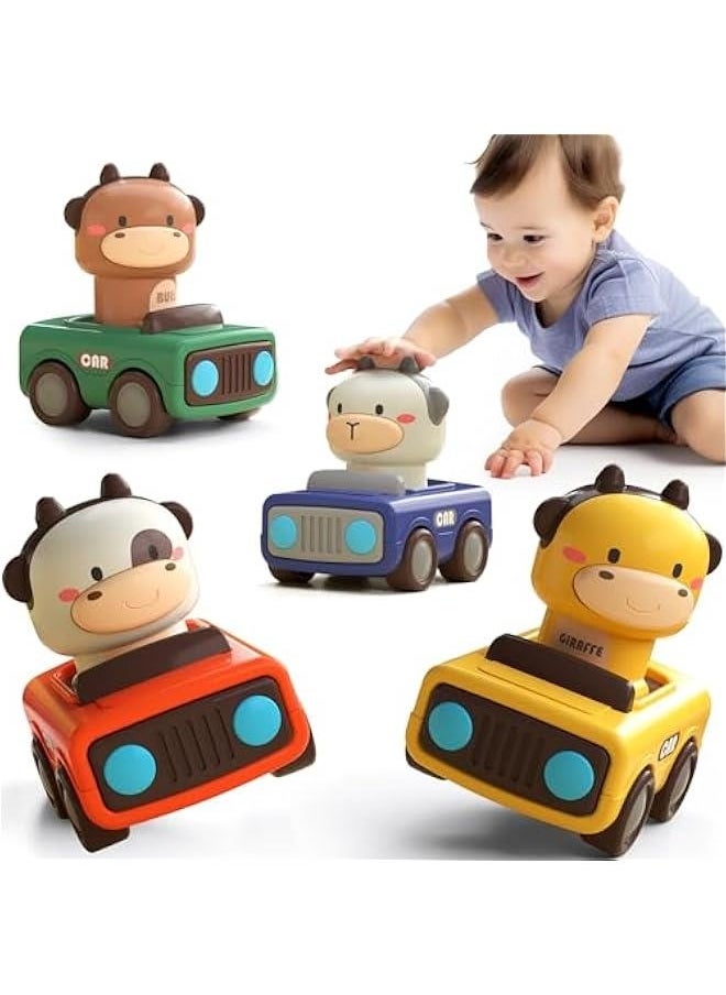 Press to Go Car Toys for Toddlers 1-3, Baby Animal Racing Cars, Infant Play Vehicle Set, Baby Push Go Friction Car Toys for 6-9-12-18 Months, 1st Birthday Gifts for 1-2 Years Old Boys