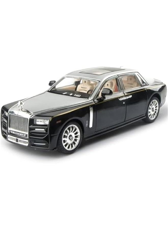 Toy Car Rolls-Royce 1/24 Phantom Model Alloy Collectibles Diecast Vehicles with Sound and Light (Silver/Black)