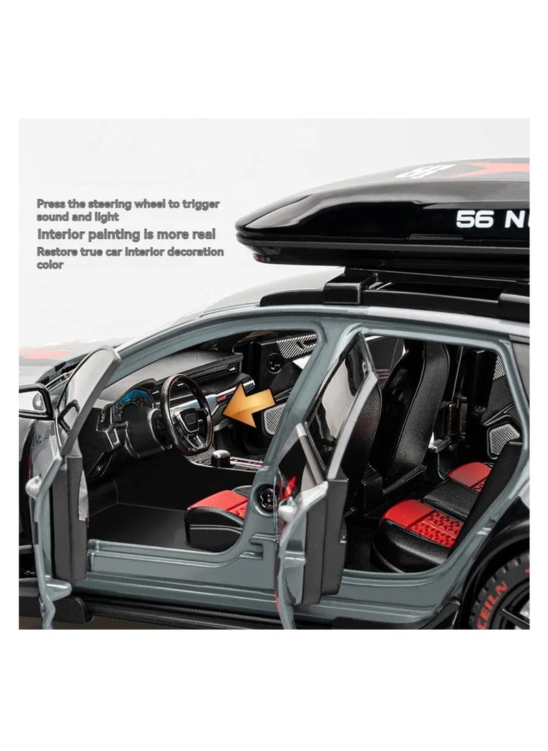 1:24 Scale Die-Cast SUV Model Car with Lights, Sounds & Pullback Action – Openable Doors & Roof Box Feature