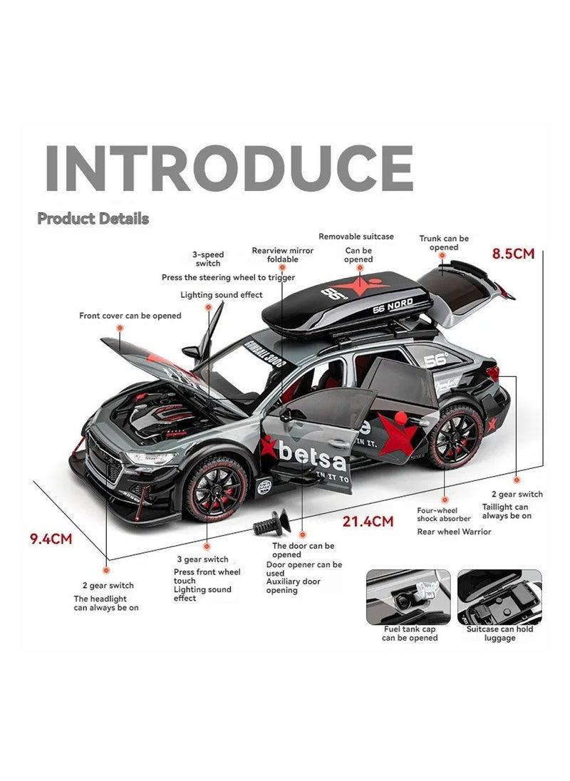 1:24 Scale Die-Cast SUV Model Car with Lights, Sounds & Pullback Action – Openable Doors & Roof Box Feature