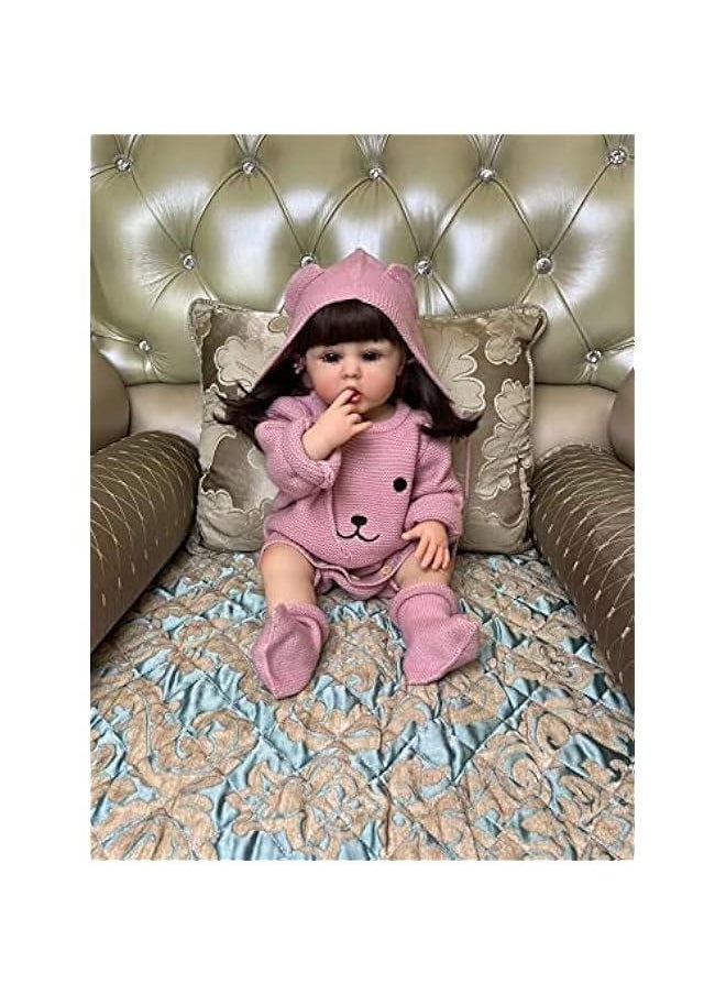 22 Inches Cute Mouth Open Lifelike Reborn Baby Doll Crafted in Full Body Silicone Vinyl Newborn Realistic Toddler Dolls Washable for Girl