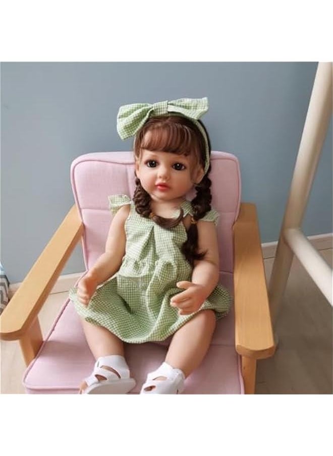 22 Inche Rooted Brown Curly Hair Lifelike Reborn Baby Doll Crafted in Silicone Vinyl Full Body Newborn Realistic Princess Toddler Girl Dolls That Look Real and Feel Real