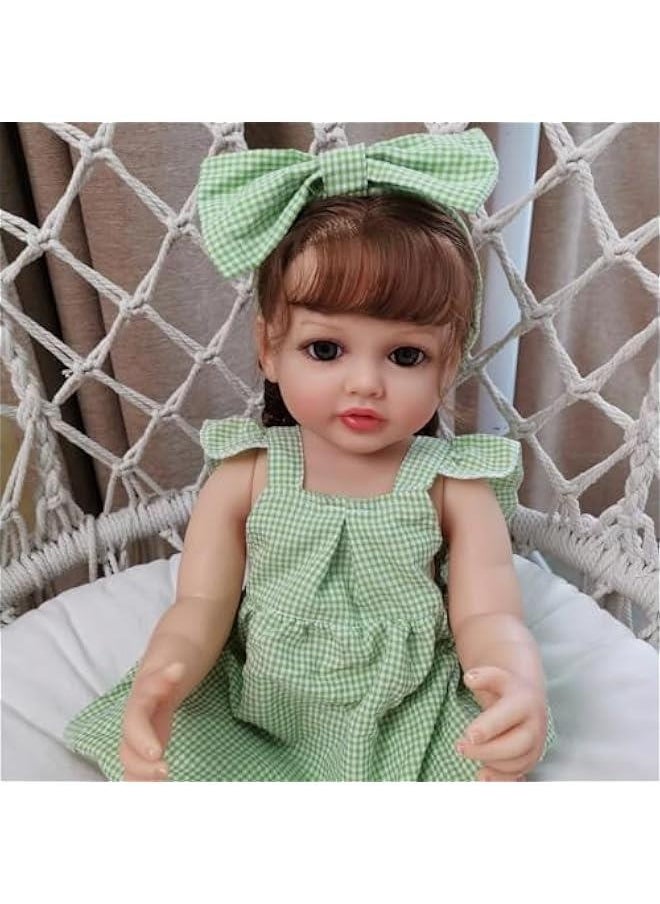 22 Inche Rooted Brown Curly Hair Lifelike Reborn Baby Doll Crafted in Silicone Vinyl Full Body Newborn Realistic Princess Toddler Girl Dolls That Look Real and Feel Real