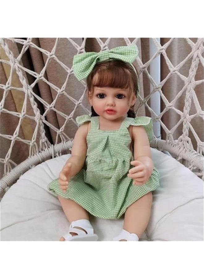 22 Inche Rooted Brown Curly Hair Lifelike Reborn Baby Doll Crafted in Silicone Vinyl Full Body Newborn Realistic Princess Toddler Girl Dolls That Look Real and Feel Real