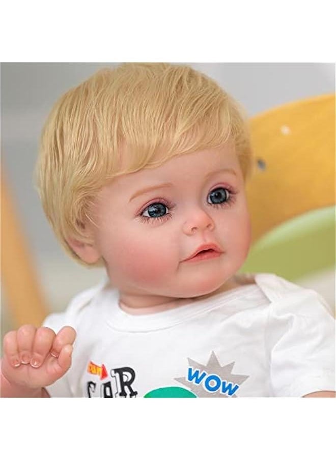 24 Inch 3-6 Month Real Baby Size Rooted Blond Hair Green Dino Rare Alive Newborn Toddler Dolls in Boy Reborn Baby Doll Look Realistic Crafted in Cuddly Soft Body