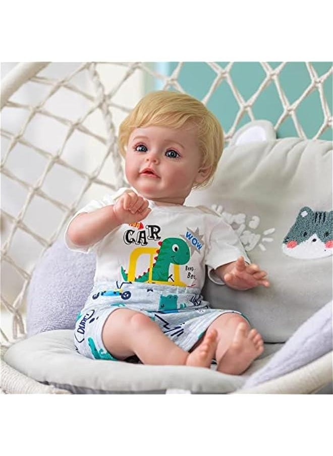 24 Inch 3-6 Month Real Baby Size Rooted Blond Hair Green Dino Rare Alive Newborn Toddler Dolls in Boy Reborn Baby Doll Look Realistic Crafted in Cuddly Soft Body