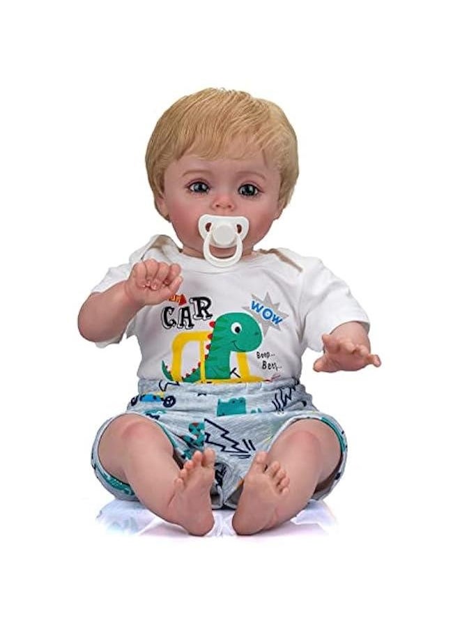 24 Inch 3-6 Month Real Baby Size Rooted Blond Hair Green Dino Rare Alive Newborn Toddler Dolls in Boy Reborn Baby Doll Look Realistic Crafted in Cuddly Soft Body