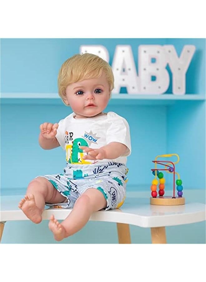 24 Inch 3-6 Month Real Baby Size Rooted Blond Hair Green Dino Rare Alive Newborn Toddler Dolls in Boy Reborn Baby Doll Look Realistic Crafted in Cuddly Soft Body
