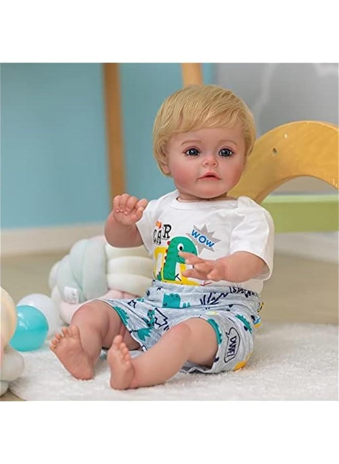 24 Inch 3-6 Month Real Baby Size Rooted Blond Hair Green Dino Rare Alive Newborn Toddler Dolls in Boy Reborn Baby Doll Look Realistic Crafted in Cuddly Soft Body