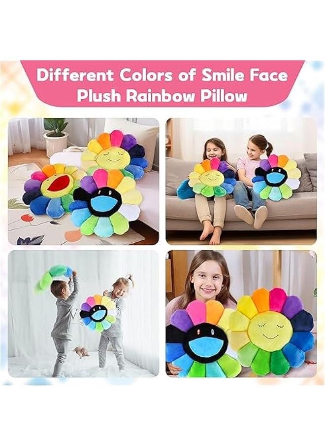 Smile Face Plush Rainbow Pillow, Sunflower Indie Decor Plush Pillow Soft  Comfortable Flower Floor Pillow for Home Reading Bed Room Decoration (40CM, Black and White)