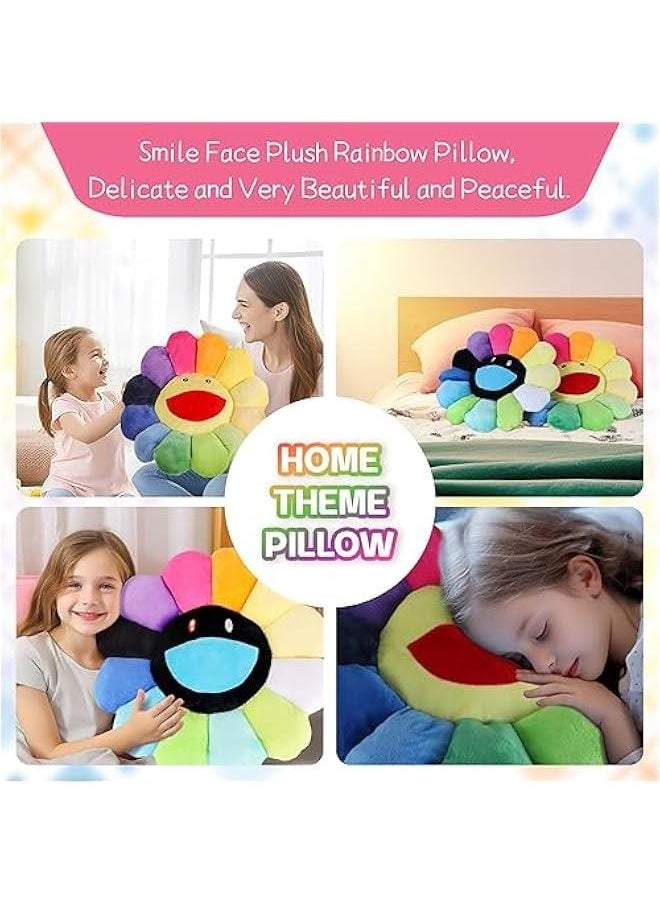 Smile Face Plush Rainbow Pillow, Sunflower Indie Decor Plush Pillow Soft  Comfortable Flower Floor Pillow for Home Reading Bed Room Decoration (40CM, Black and White)