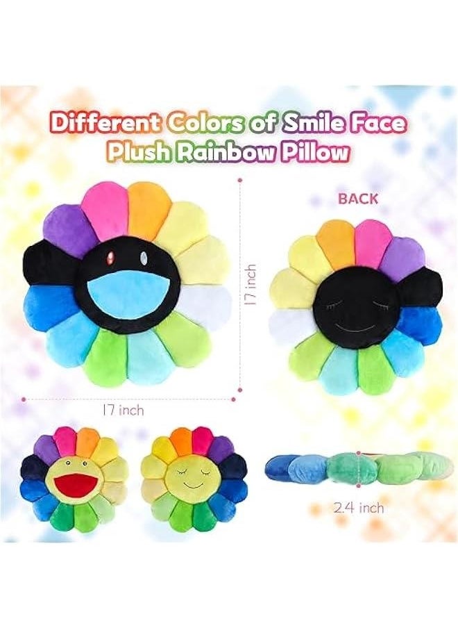 Smile Face Plush Rainbow Pillow, Sunflower Indie Decor Plush Pillow Soft  Comfortable Flower Floor Pillow for Home Reading Bed Room Decoration (40CM, Black and White)