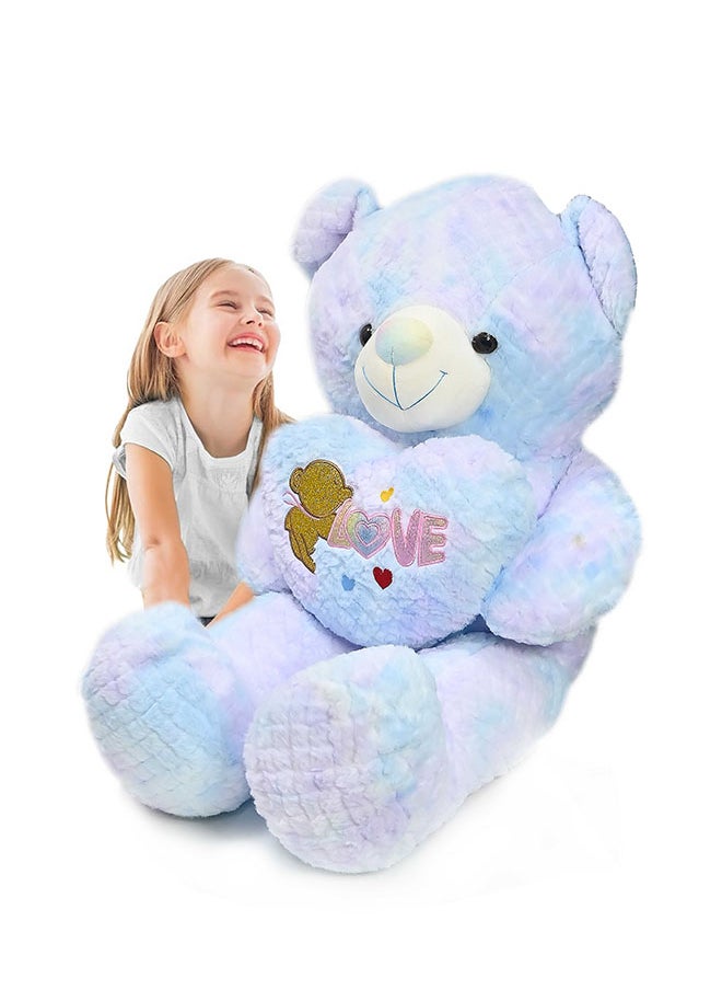 100 Cm Multi colour Blue Teddy Bear with Holding Heart Shape for Girls Friend and Couples Anniversary Valentine and Birthday Gift
