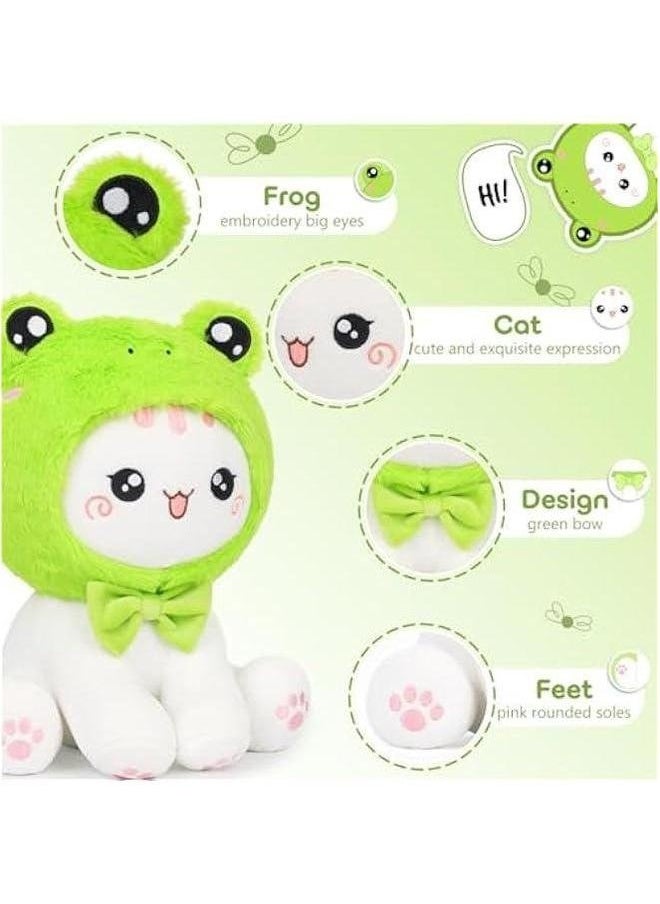 Cute Frog Cat Plush Toy 10 Kawaii Kitten Stuffed Animal, Froggy Plushie Pillow Gift for Kids
