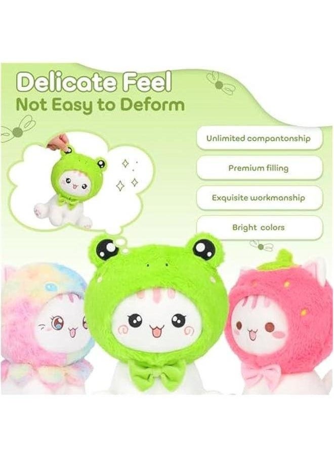 Cute Frog Cat Plush Toy 10 Kawaii Kitten Stuffed Animal, Froggy Plushie Pillow Gift for Kids