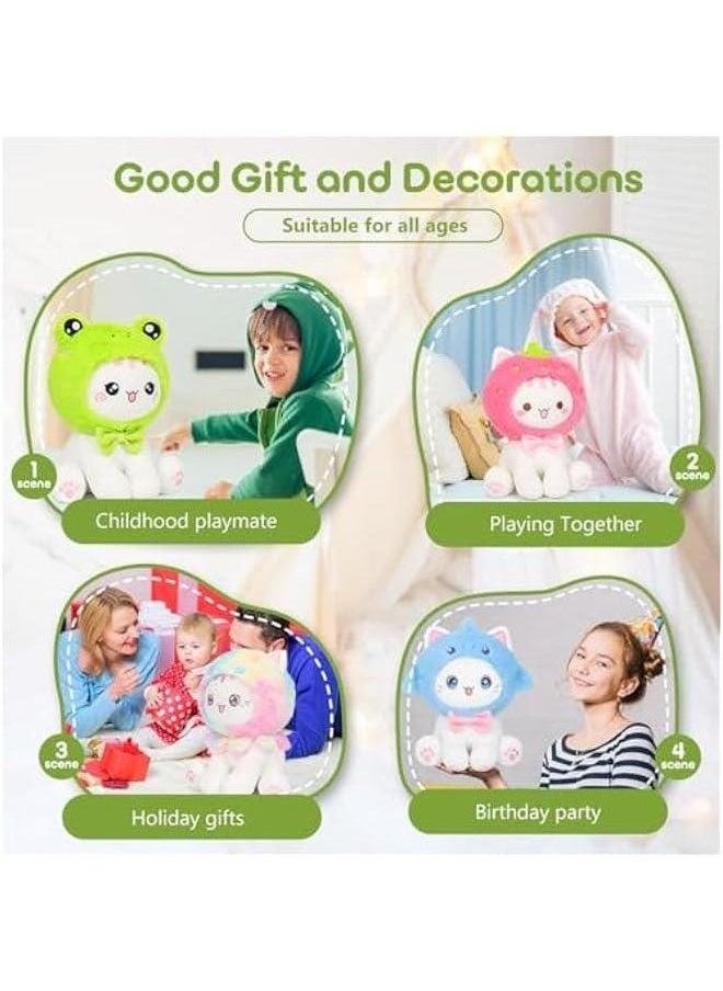 Cute Frog Cat Plush Toy 10 Kawaii Kitten Stuffed Animal, Froggy Plushie Pillow Gift for Kids