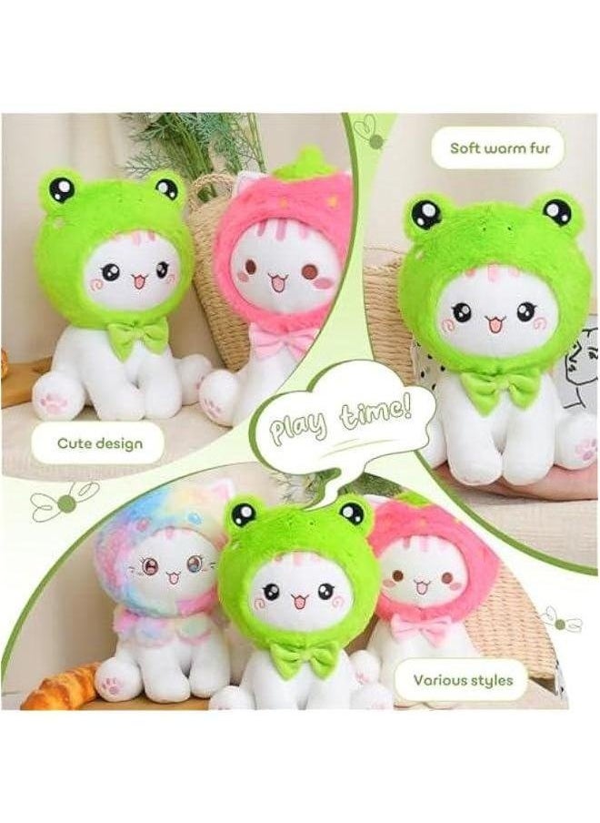 Cute Frog Cat Plush Toy 10 Kawaii Kitten Stuffed Animal, Froggy Plushie Pillow Gift for Kids