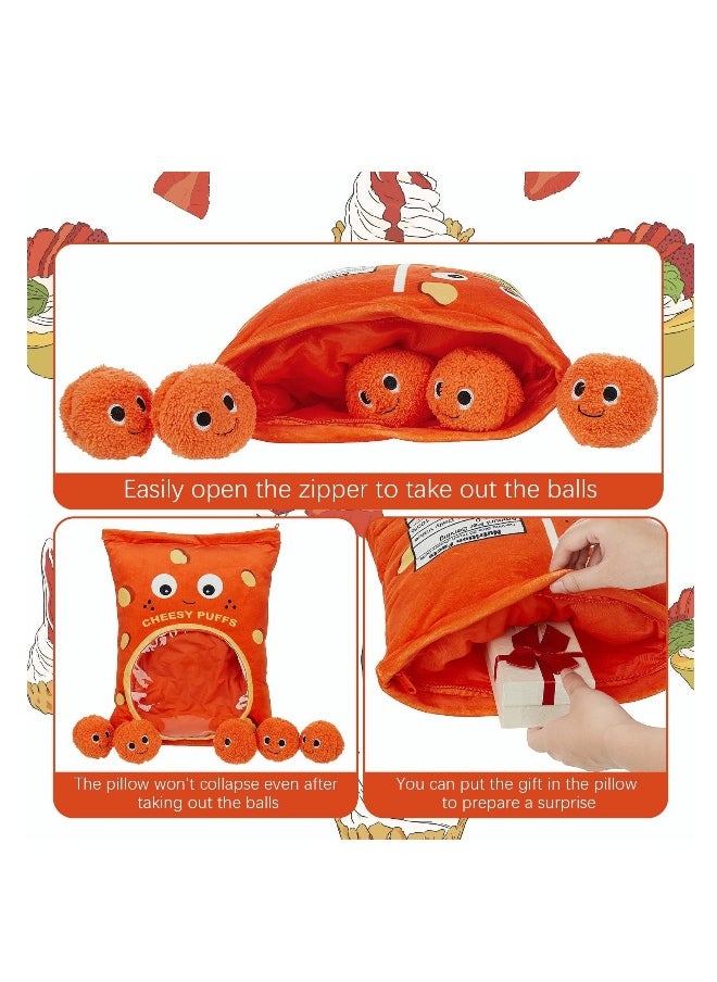 Cute Plush Pillow Kawaii Room Decor Throw Pillow Removable Stuffed Animal Toys Fluffy Cherry Blossom Bunnies Cats Kittens Dog Dinosaur Creative Gifts for Teens Girls Kids (Orange, Puffs)