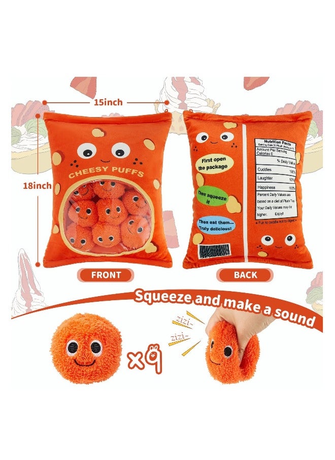Cute Plush Pillow Kawaii Room Decor Throw Pillow Removable Stuffed Animal Toys Fluffy Cherry Blossom Bunnies Cats Kittens Dog Dinosaur Creative Gifts for Teens Girls Kids (Orange, Puffs)