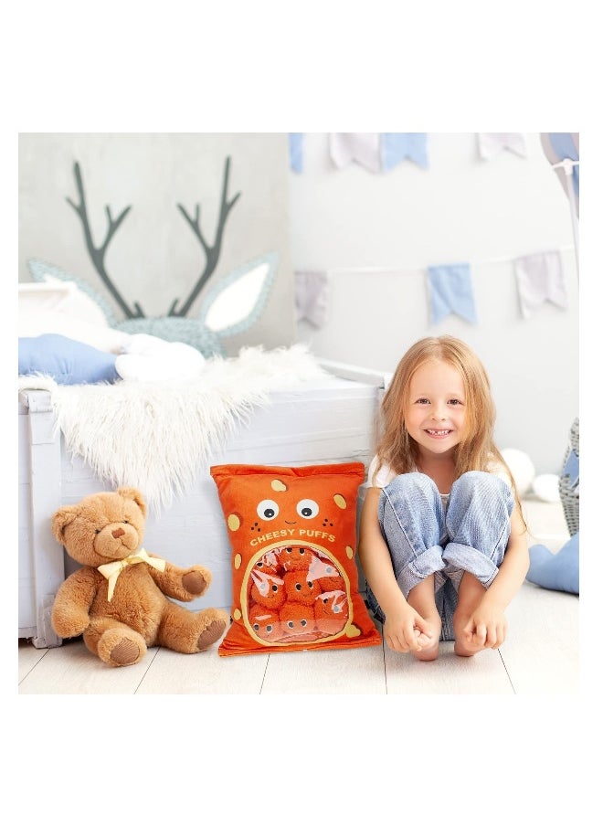 Cute Plush Pillow Kawaii Room Decor Throw Pillow Removable Stuffed Animal Toys Fluffy Cherry Blossom Bunnies Cats Kittens Dog Dinosaur Creative Gifts for Teens Girls Kids (Orange, Puffs)