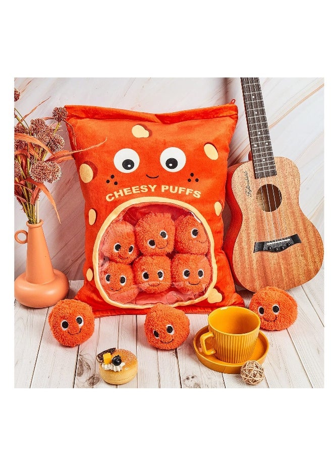Cute Plush Pillow Kawaii Room Decor Throw Pillow Removable Stuffed Animal Toys Fluffy Cherry Blossom Bunnies Cats Kittens Dog Dinosaur Creative Gifts for Teens Girls Kids (Orange, Puffs)